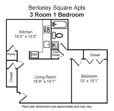 Floor plan for 1 bed, 1 bath